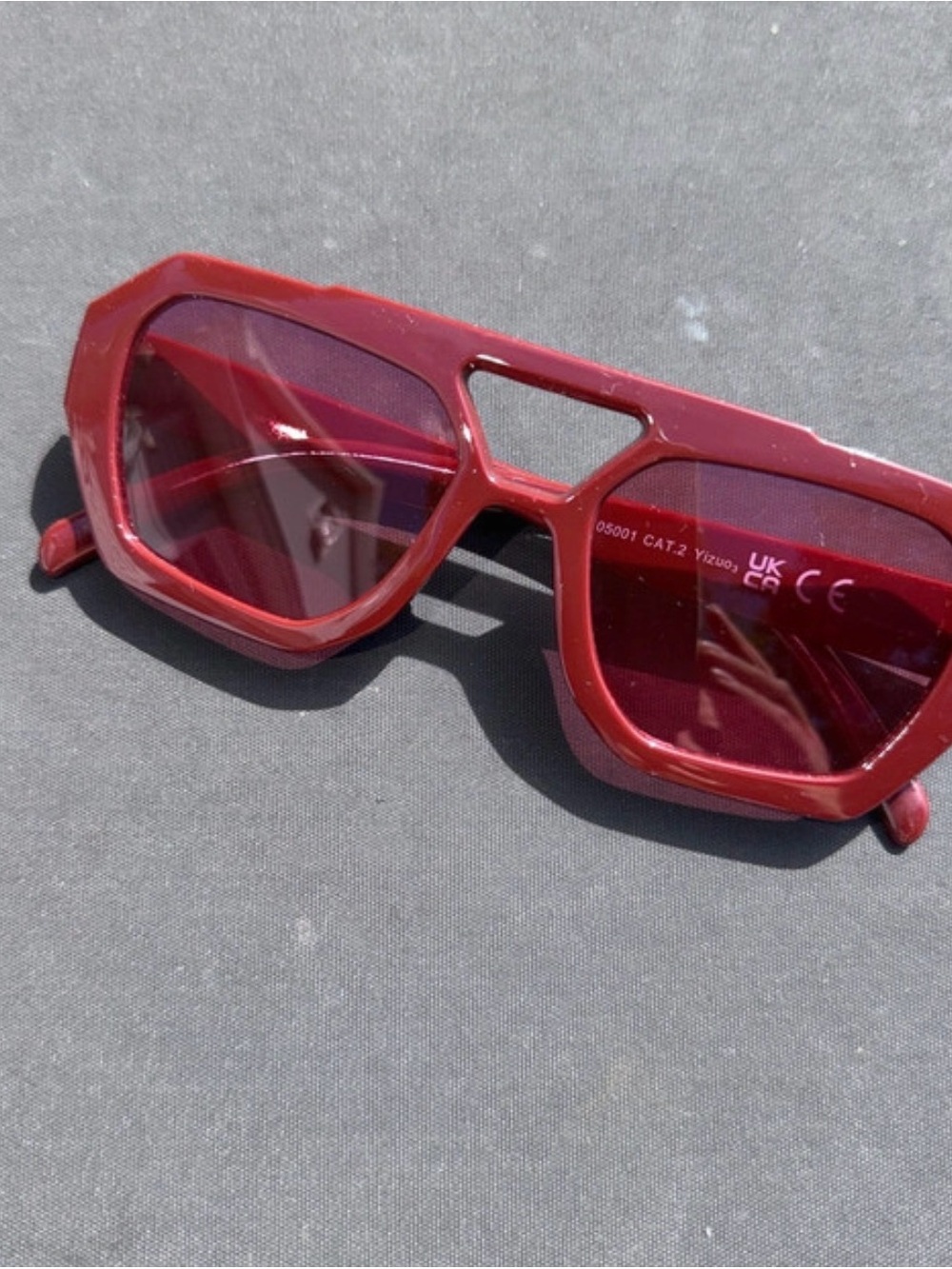 Women's Red Geometric Sunglasses with Accent Bridge